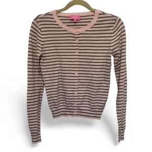Edikted Lillian Pink Gray Striped Cardigan Sweater Size Small